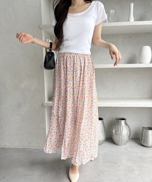 TREOVER スカート 華やかに決まるのにウエストゴムで楽ちん♪ 小花柄