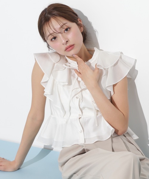 ブラウス シャツ ペプラムラッフルブラウス レディース