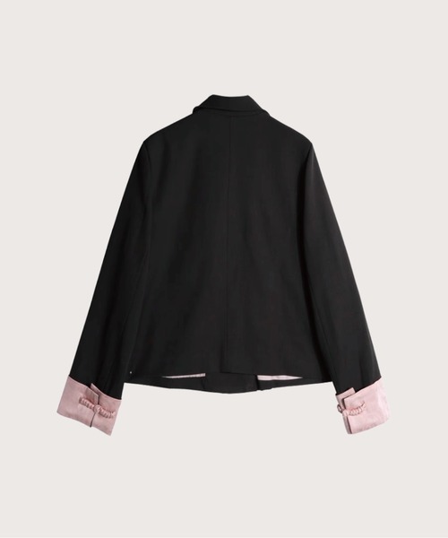 LA POMME petit ジャケット ファージャケット ラポミ プチ LA POMME petit Ribbon Attacthed Black Jacket