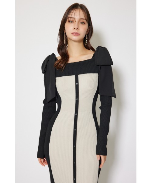rienda（リエンダ） ワンピース バイカラーオフショルリボンニット