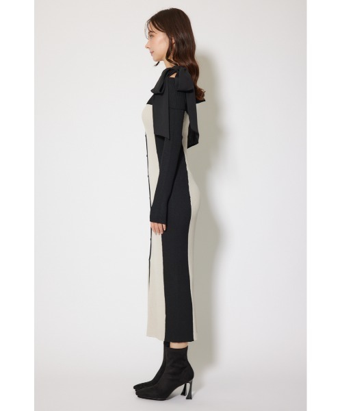 rienda（リエンダ） ワンピース バイカラーオフショルリボンニット