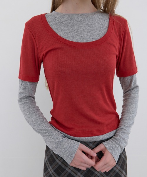 Kijun（キジュン） tシャツ Layered Jersey Top ショート丈 フェイク 