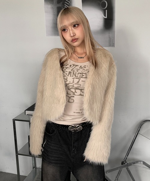 lilful コート アウター ショート丈 ベーシック フェイクファーコート
