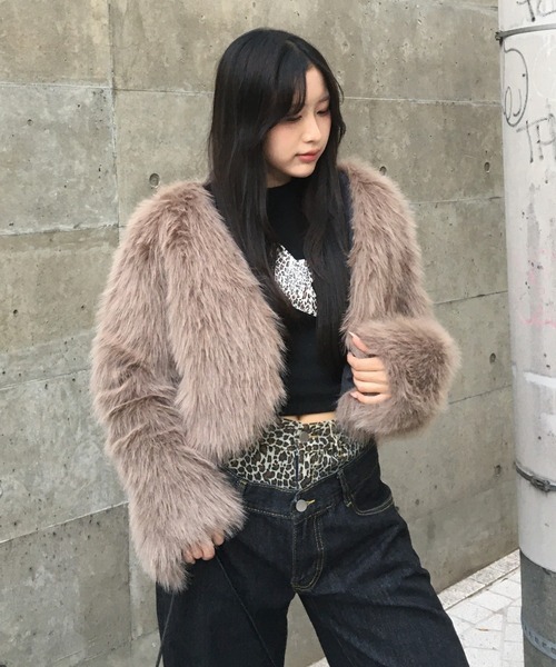 lilful コート アウター ショート丈 ベーシック フェイクファーコート