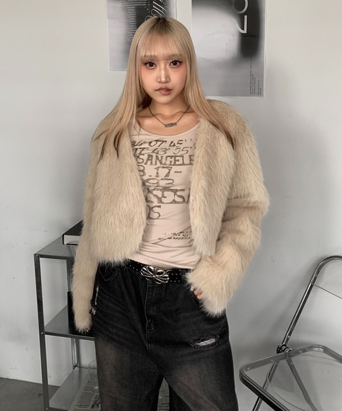 lilful コート アウター ショート丈 ベーシック フェイクファーコート