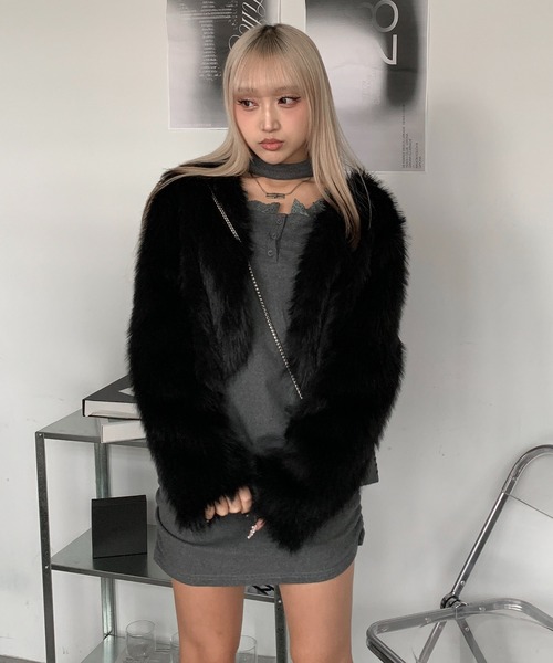 lilful コート アウター ショート丈 ベーシック フェイクファーコート