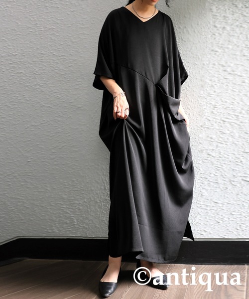 antiqua（アンティカ） 半袖ワンピース FREE ブラック レディース