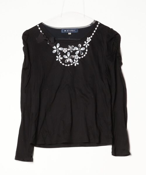 M'S GRACY 「M'S GRACY」 ビジュー7分袖カットソー 40 ブラック M'S GRACY 「M'S GRACY」 ビジュー7分袖カットソー 40 ブラック