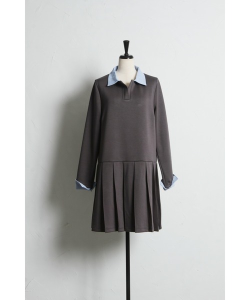 nomae ノマエ シャツドッキングプリーツワンピース グレー nomae ノマエ シャツドッキングプリーツワンピース グレー NOMAE