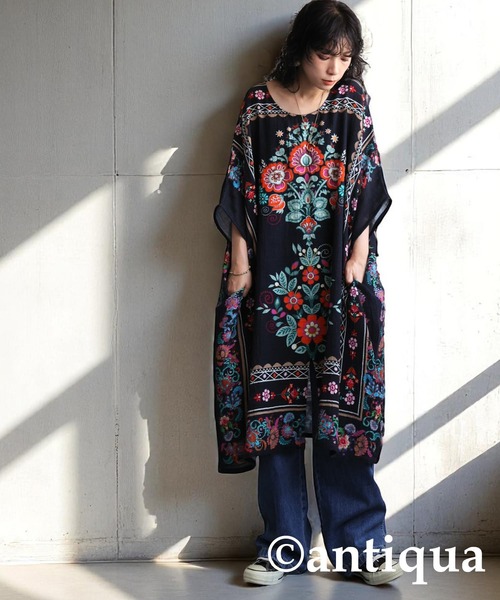 「antiqua」 半袖ワンピース ONESIZE ブラック レディース_画像5