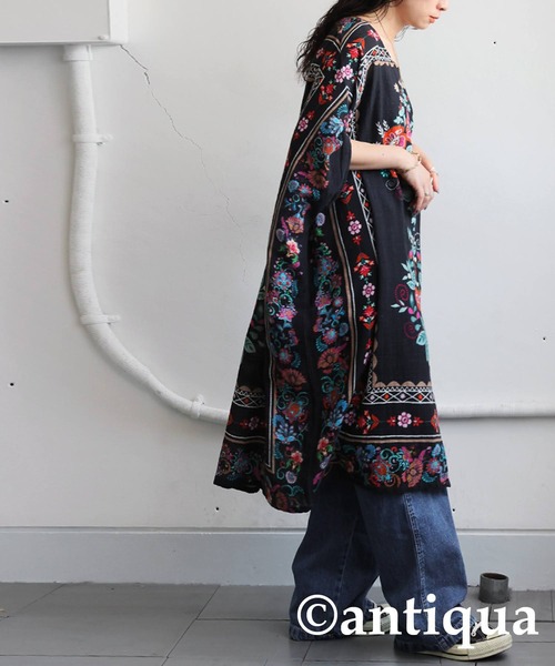 「antiqua」 半袖ワンピース ONESIZE ブラック レディース_画像7