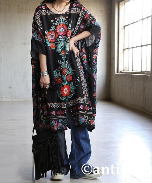 「antiqua」 半袖ワンピース ONESIZE ブラック レディース_画像8