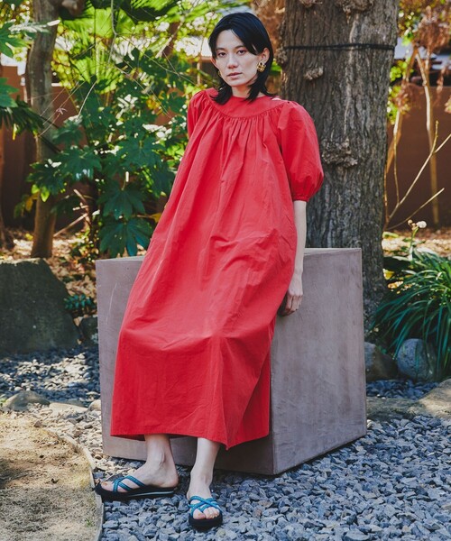 「Freada」 半袖ワンピース ONE SIZE レッド レディース_画像3