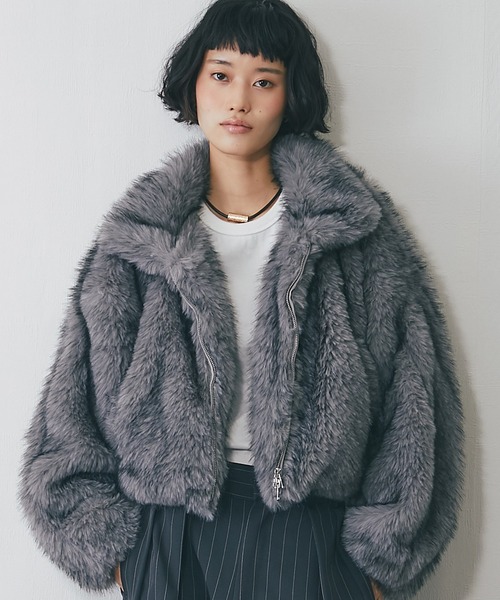 ブルゾン アウター ミックスファーショート丈ジャケット レディース