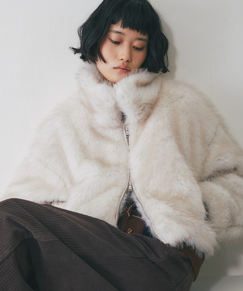 ブルゾン アウター ミックスファーショート丈ジャケット レディース