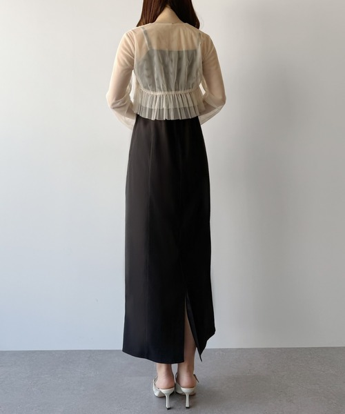 【BLACK】フリルチュールトップス * キャミワンピース(セットアイテム) BEAMS HEART（ビームス ハート）フリルチュールトップス × キャミ