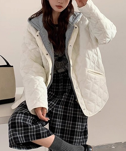 コート アウター 取り外し可能フード付きキルティングジャケット