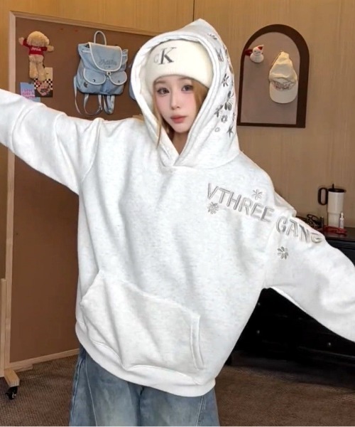 SHEENA（シーナ） パーカー フード刺繍ロゴオーバーサイズパーカー