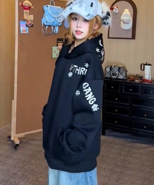 SHEENA（シーナ） パーカー フード刺繍ロゴオーバーサイズパーカー