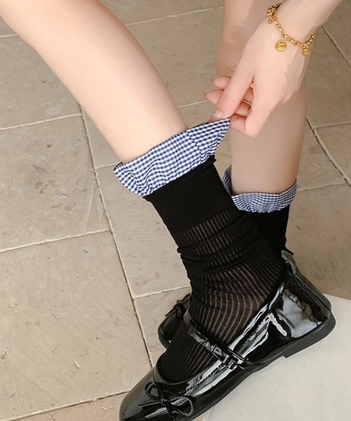 L LABEL（エルラベル） 靴下 チェックフリル切替ソックス レディース