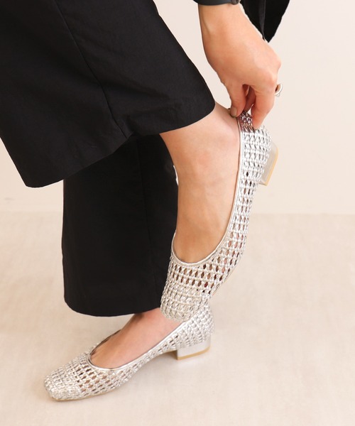 パンプス スクエアトゥ　メッシュパンプスの画像