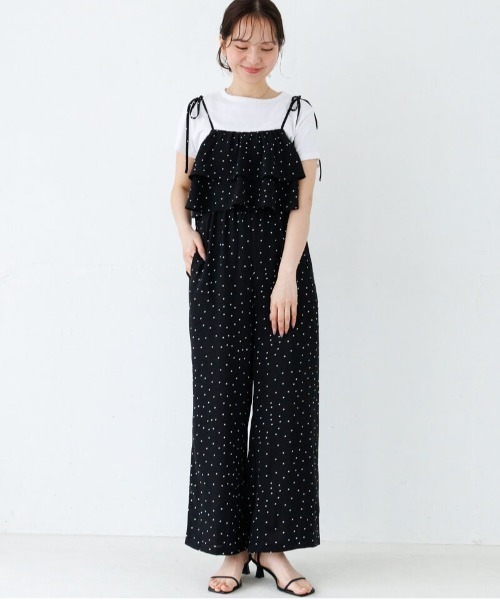 flower オールインワン フェミニンドットロンパース レディース