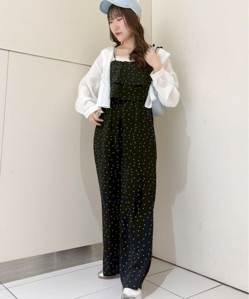 flower オールインワン フェミニンドットロンパース レディース