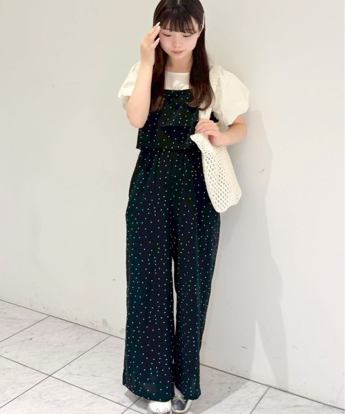 flower オールインワン フェミニンドットロンパース レディース