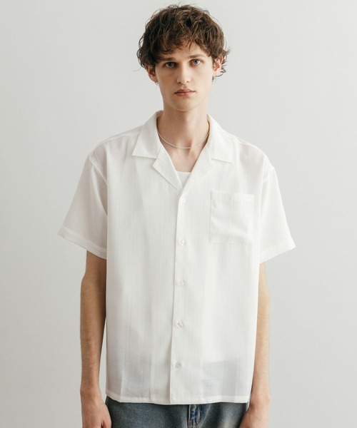 LURAKU シャツ 半袖 「LURAKU」Sheer Open Collar Shirt / シアー