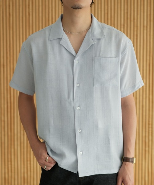 LURAKU シャツ 半袖 「LURAKU」Sheer Open Collar Shirt / シアー