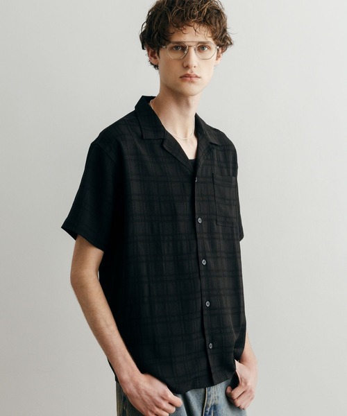 LURAKU シャツ 半袖 「LURAKU」Sheer Open Collar Shirt / シアー