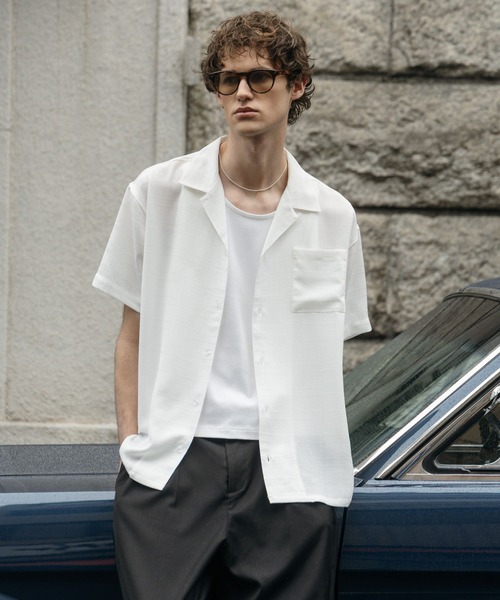 LURAKU シャツ 半袖 「LURAKU」Sheer Open Collar Shirt / シアー