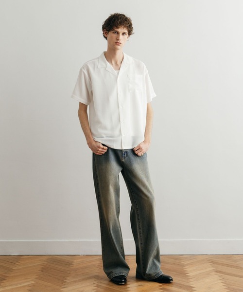 LURAKU シャツ 半袖 「LURAKU」Sheer Open Collar Shirt / シアー
