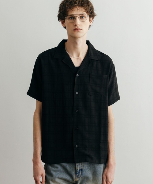 LURAKU シャツ 半袖 「LURAKU」Sheer Open Collar Shirt / シアー
