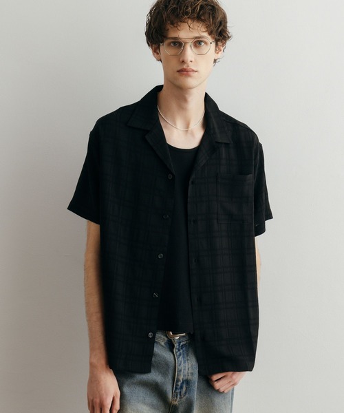 LURAKU シャツ 半袖 「LURAKU」Sheer Open Collar Shirt / シアー