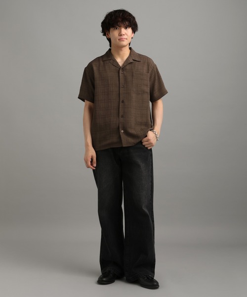 LURAKU シャツ 半袖 「LURAKU」Sheer Open Collar Shirt / シアー