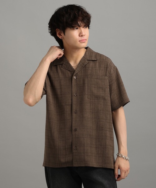 LURAKU シャツ 半袖 「LURAKU」Sheer Open Collar Shirt / シアー