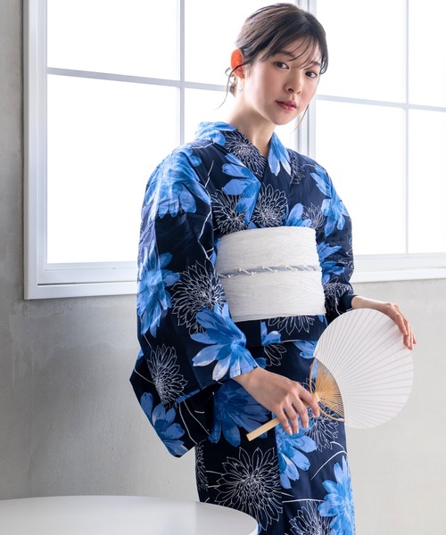 浴衣 「1人で着られる浴衣4点セット」浴衣・兵児帯・腰紐2本「夏花浴衣」 レディース_4