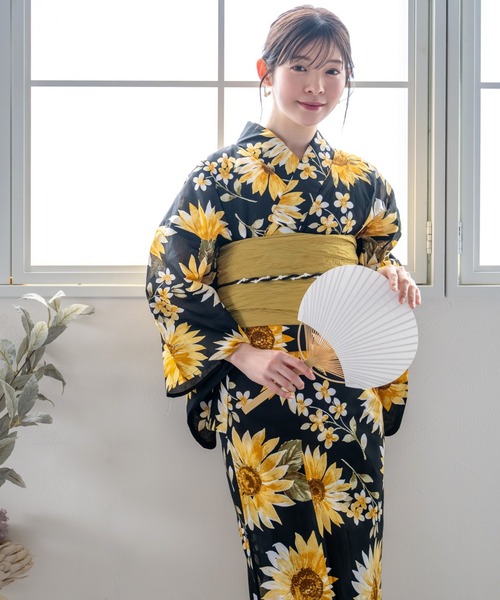 浴衣 「1人で着られる浴衣4点セット」浴衣・兵児帯・腰紐2本「夏花浴衣」 レディース_17