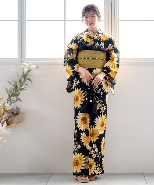 浴衣 「1人で着られる浴衣4点セット」浴衣・兵児帯・腰紐2本「夏花浴衣」 レディース_9