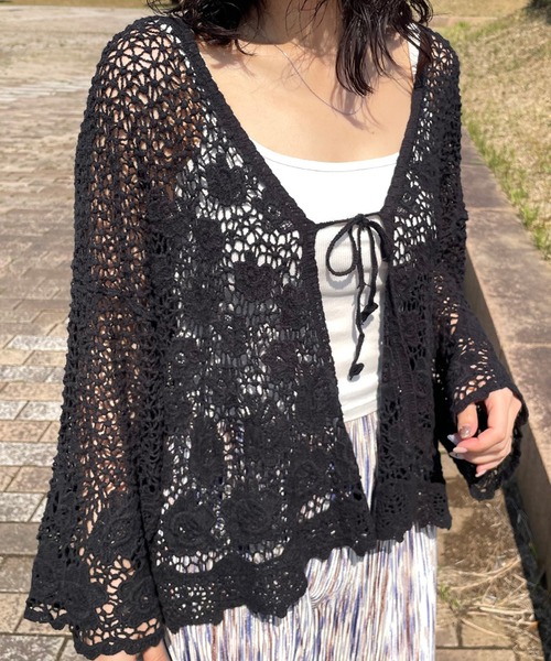 CRB カーディガン 夏 クロシェ編みニットカーディガン レディース