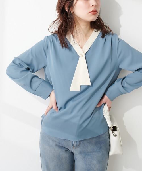 「natural couture」 長袖ブラウス FREE ブルー レディース_画像9
