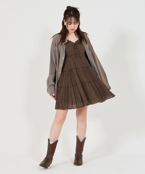 「TINA:JOJUN」 キャミソールワンピース M ピンクベージュ レディース_画像6