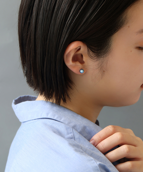Lilas ピアス インディゴパール1粒ピンピアス K10(両耳) レディース