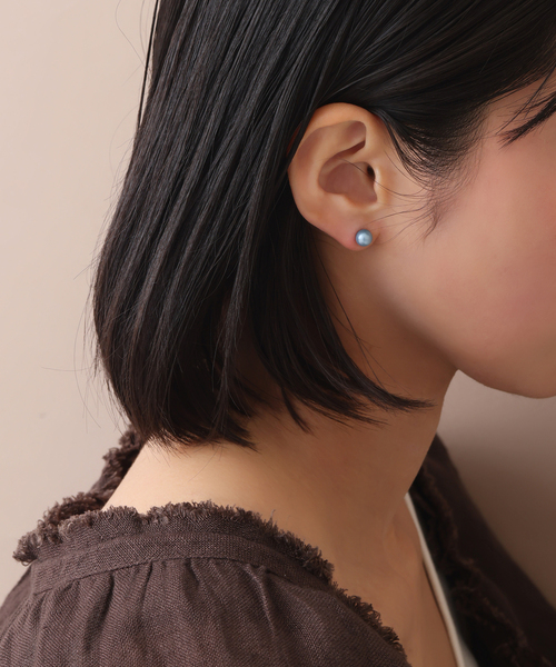 Lilas ピアス インディゴパール1粒ピンピアス K10(両耳) レディース