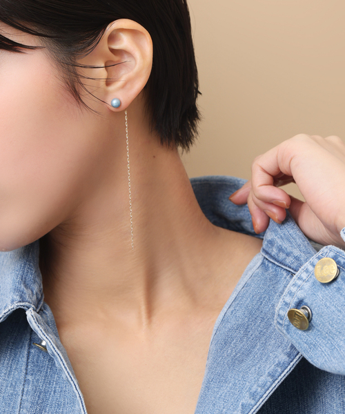 Lilas ピアス インディゴパール1粒ピンピアス K10(両耳) レディース