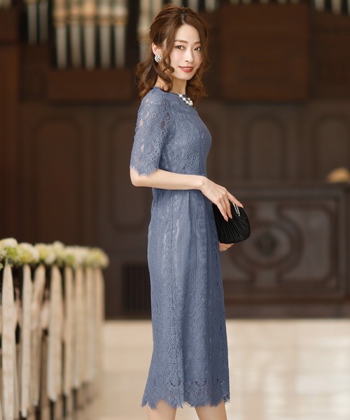 PourVous オケージョンドレス　ワンピース PourVous ドレス 結婚式ワンピースドレスボックスプリーツ七分袖