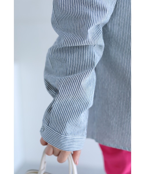 CAWAII Sから2L対応 可愛い花ワッペンのストライプシャツトップス cawaii シャツ ブラウス 可愛い花ワッペンのストライプシャツ