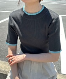 tシャツ バイカラートリムニットプルオーバー レディース feepur ニット セーター 「ハンドウォッシャブル」バイカラー5分