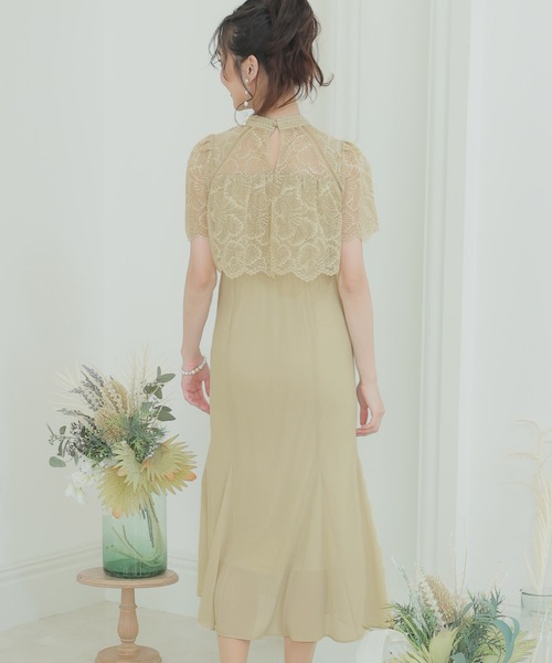 美品◆PourVous マーメイドパーティドレスMお呼ばれ 結婚式 オケージョン セール】袖あり&ミモレ丈 パーティードレス マーメイドライン